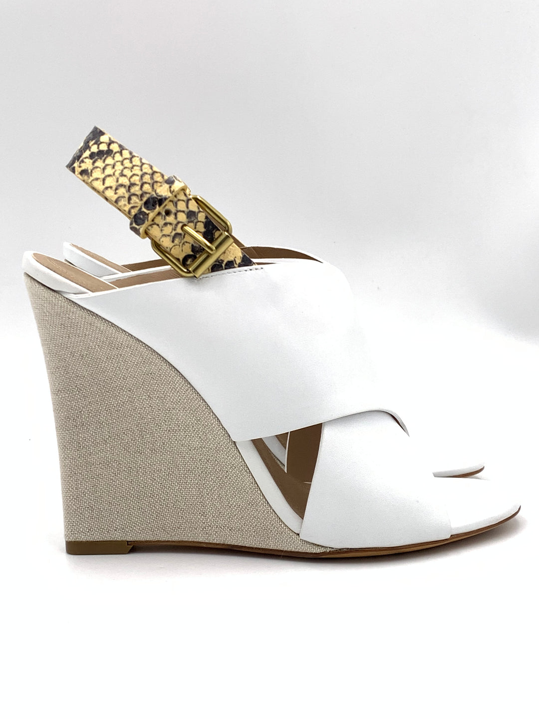 Celine Criss Cross White Wedge Sandals