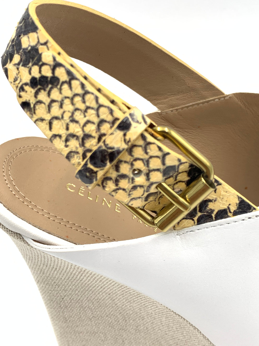 Celine Criss Cross White Wedge Sandals
