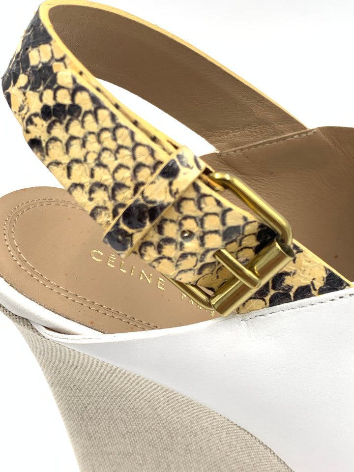 Celine Criss Cross White Wedge Sandals