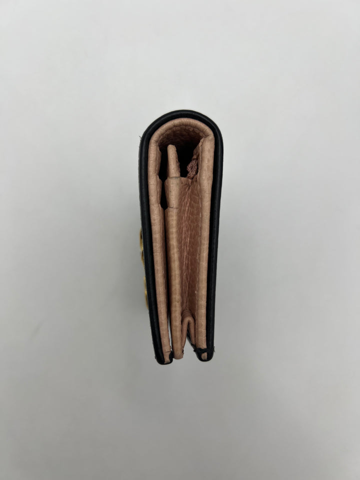 Gucci Black Leather GG Marmont Bow Card Case