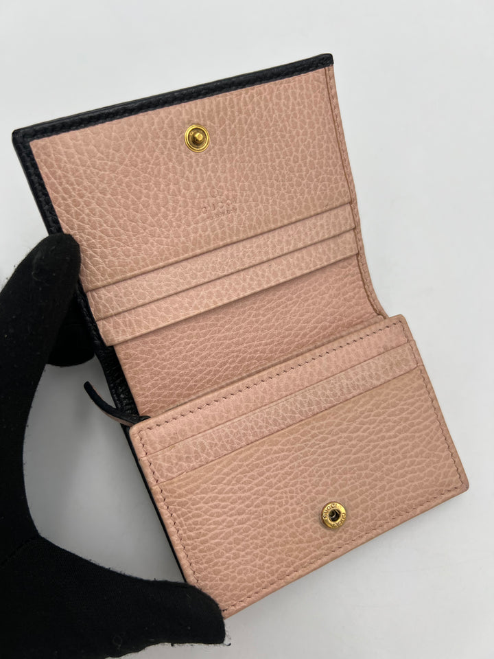 Gucci Black Leather GG Marmont Bow Card Case