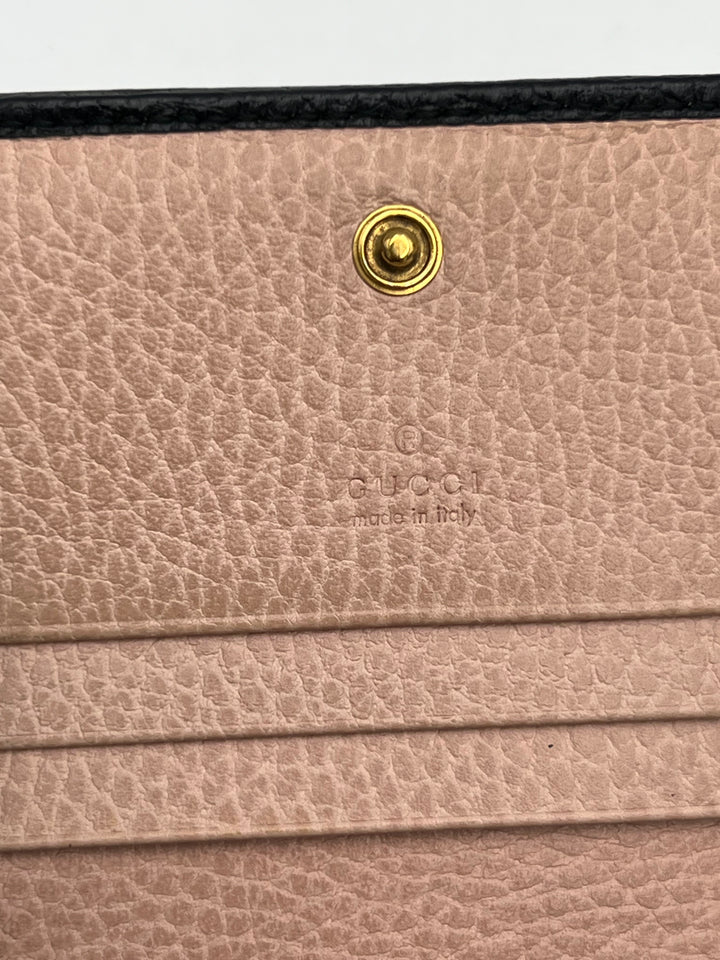 Gucci Black Leather GG Marmont Bow Card Case