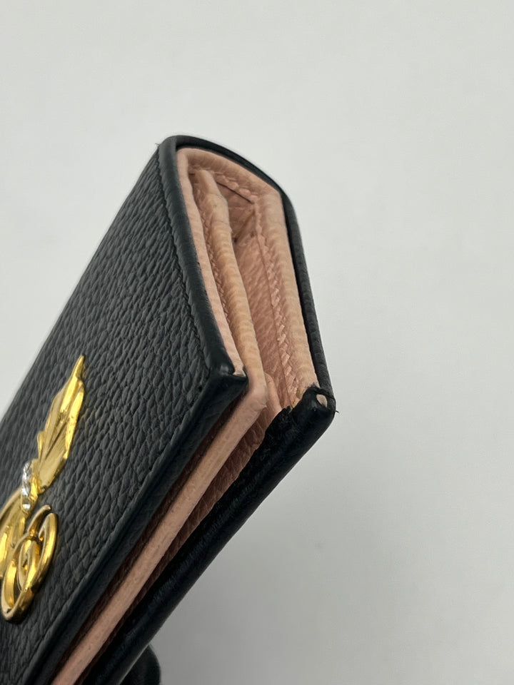 Gucci Black Leather GG Marmont Bow Card Case
