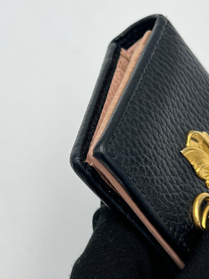 Gucci Black Leather GG Marmont Bow Card Case