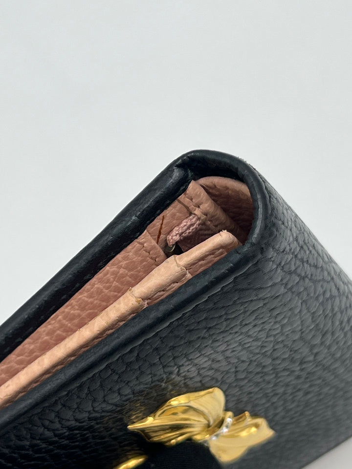 Gucci Black Leather GG Marmont Bow Card Case