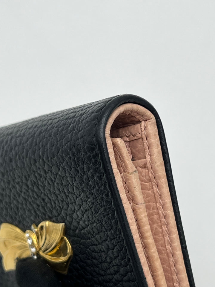 Gucci Black Leather GG Marmont Bow Card Case
