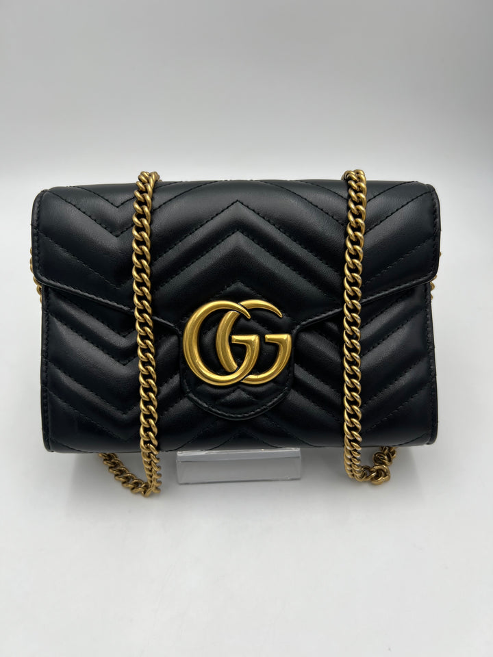 Gucci GG Marmont Matelasse Black Calfskin Chain Wallet