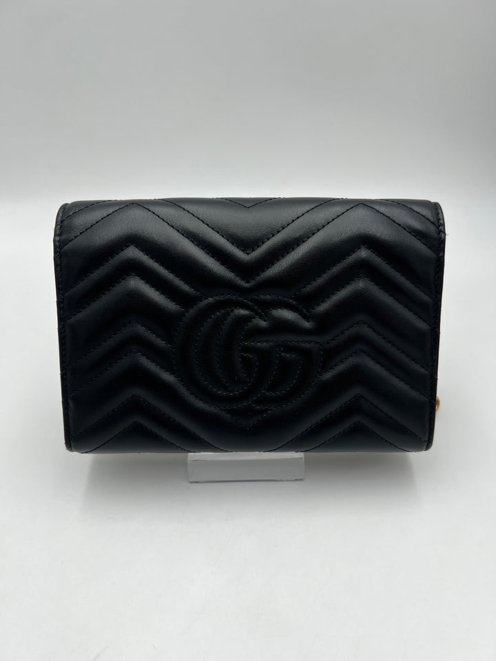 Gucci GG Marmont Matelasse Black Calfskin Chain Wallet