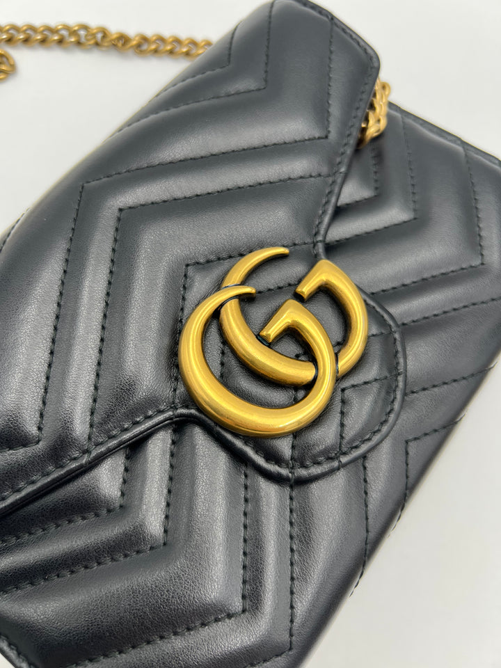 Gucci GG Marmont Matelasse Black Calfskin Chain Wallet