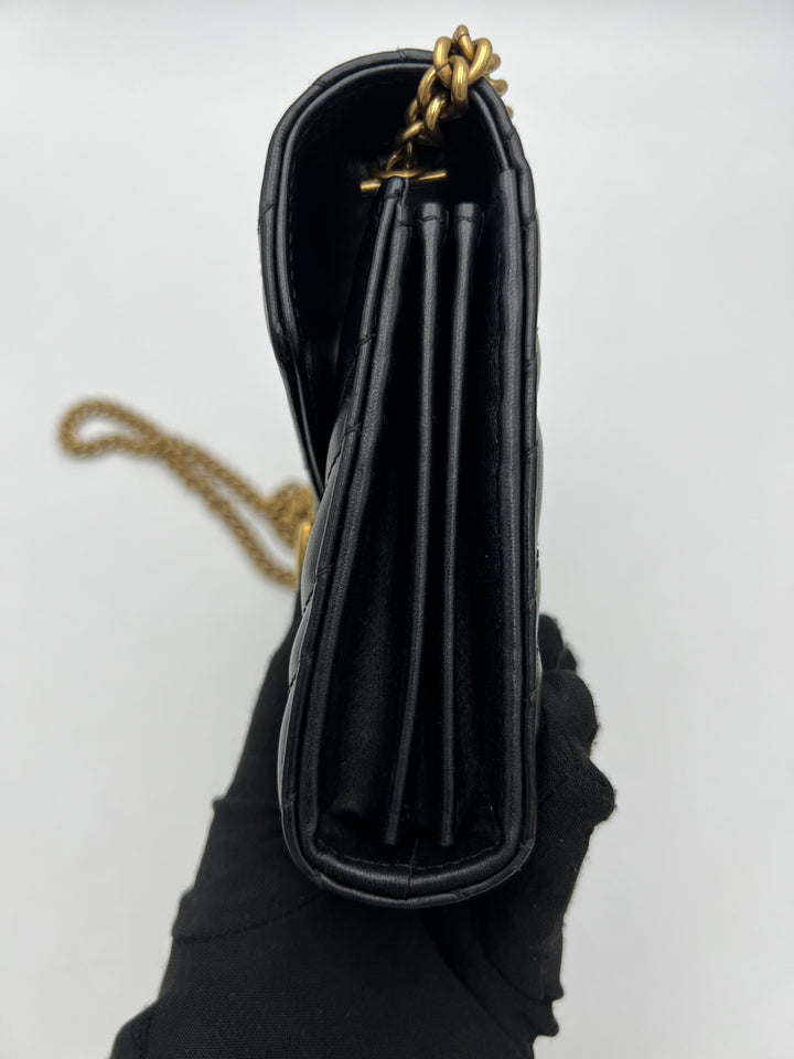 Gucci GG Marmont Matelasse Black Calfskin Chain Wallet