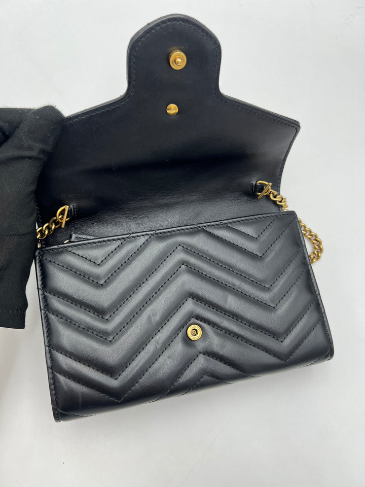 Gucci GG Marmont Matelasse Black Calfskin Chain Wallet