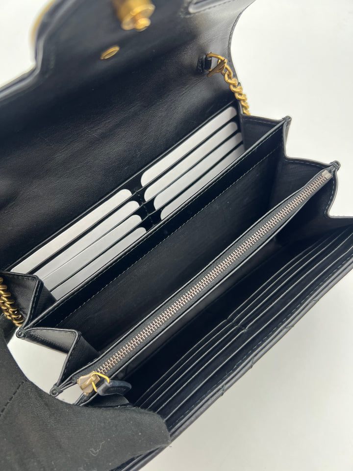 Gucci GG Marmont Matelasse Black Calfskin Chain Wallet