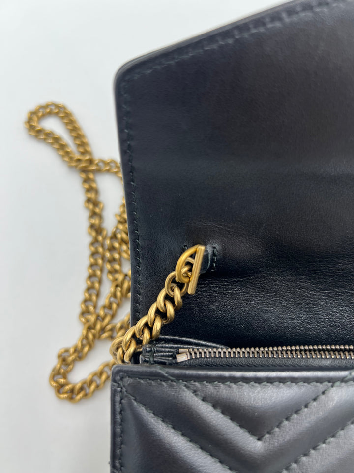 Gucci GG Marmont Matelasse Black Calfskin Chain Wallet