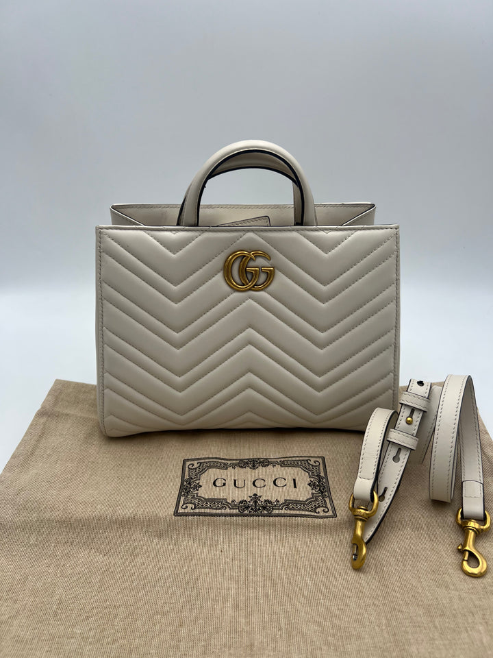 Gucci Small  GG Marmont Matelasse White Calfskin Satchel