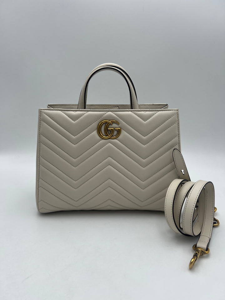 Gucci Small  GG Marmont Matelasse White Calfskin Satchel