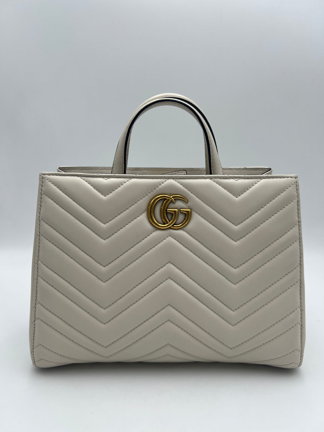 Gucci Small  GG Marmont Matelasse White Calfskin Satchel