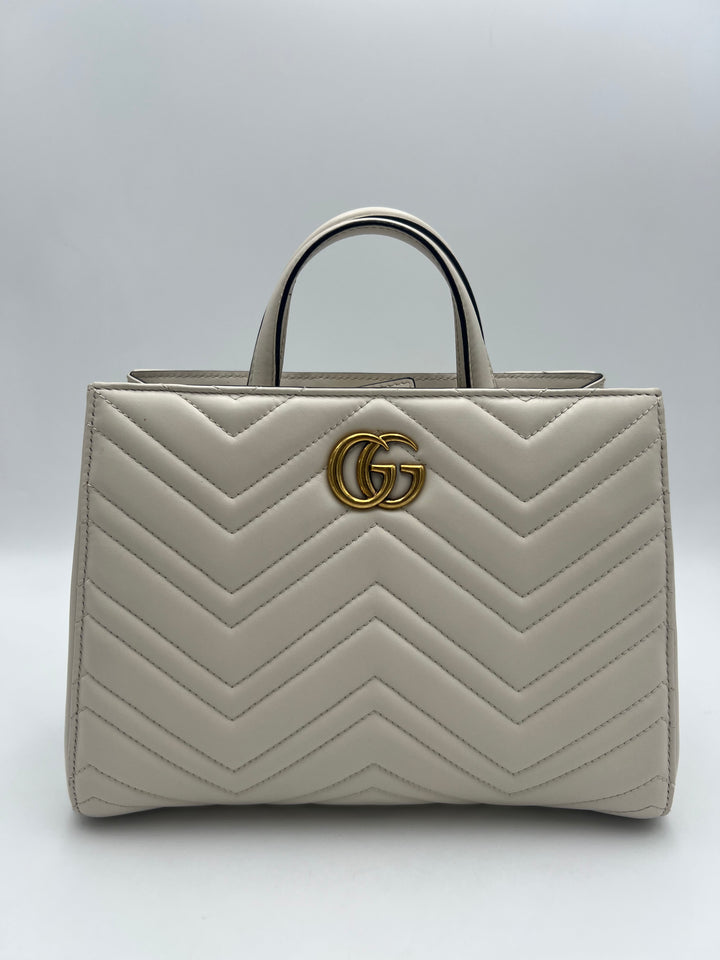 Gucci Small  GG Marmont Matelasse White Calfskin Satchel