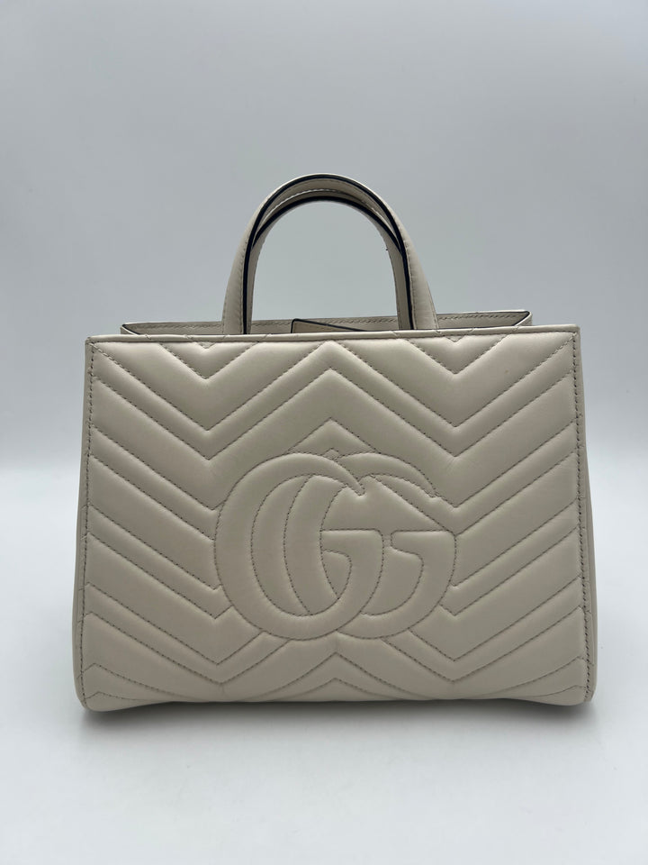 Gucci Small  GG Marmont Matelasse White Calfskin Satchel