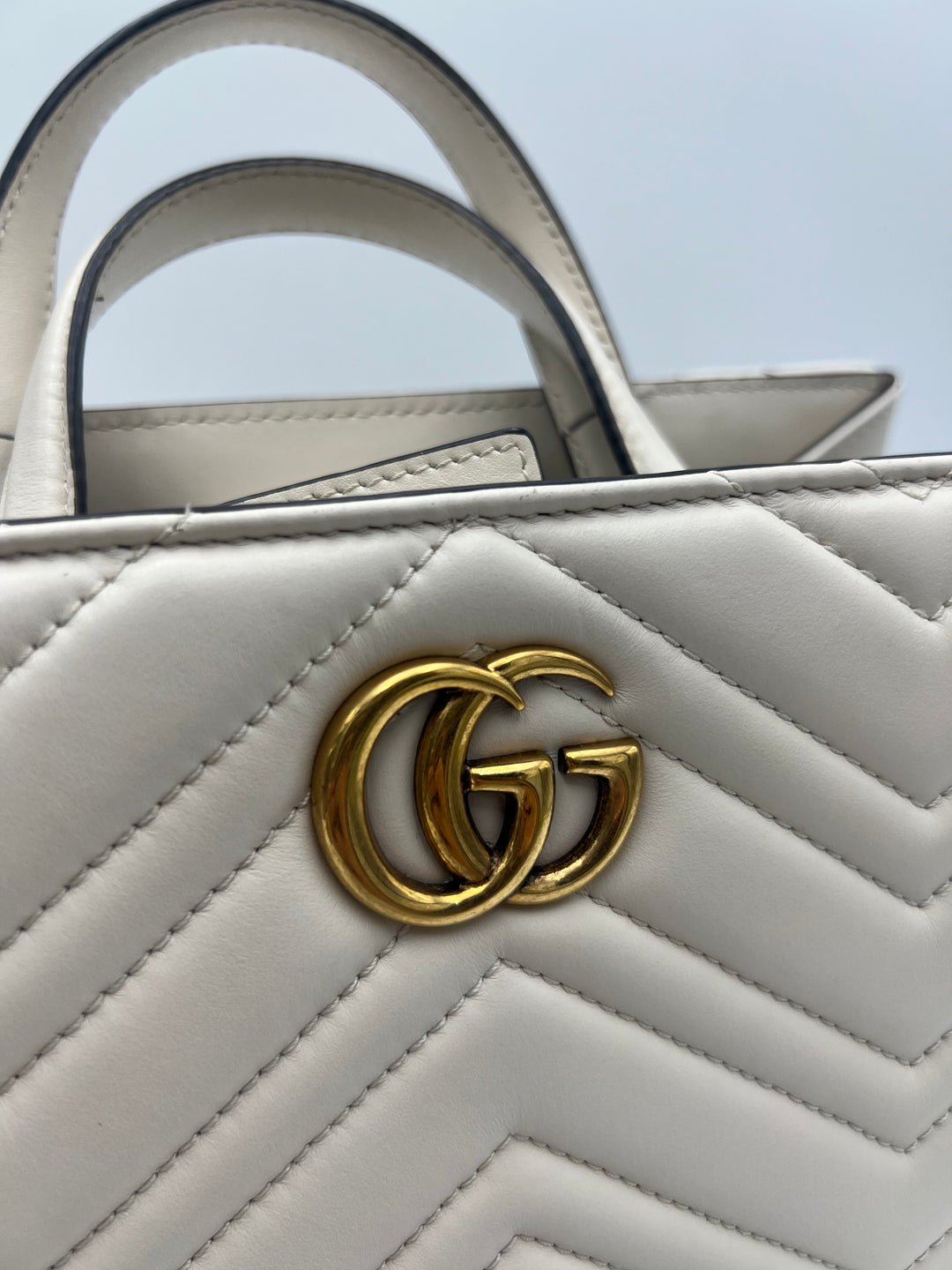 Gucci Small  GG Marmont Matelasse White Calfskin Satchel