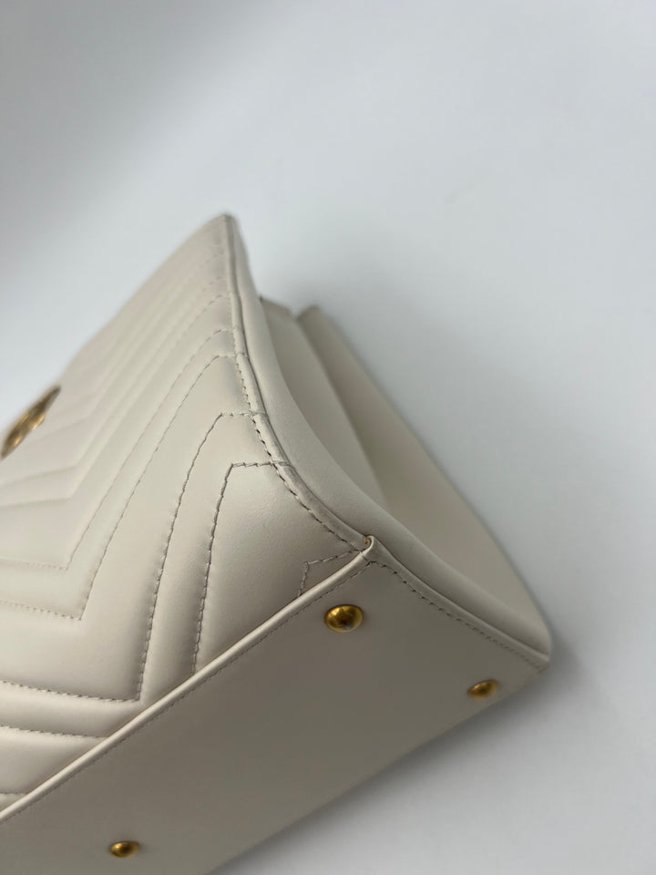 Gucci Small  GG Marmont Matelasse White Calfskin Satchel