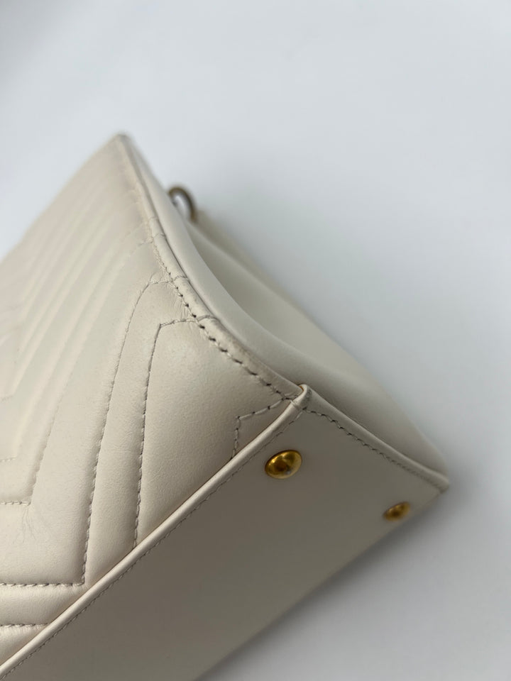 Gucci Small  GG Marmont Matelasse White Calfskin Satchel
