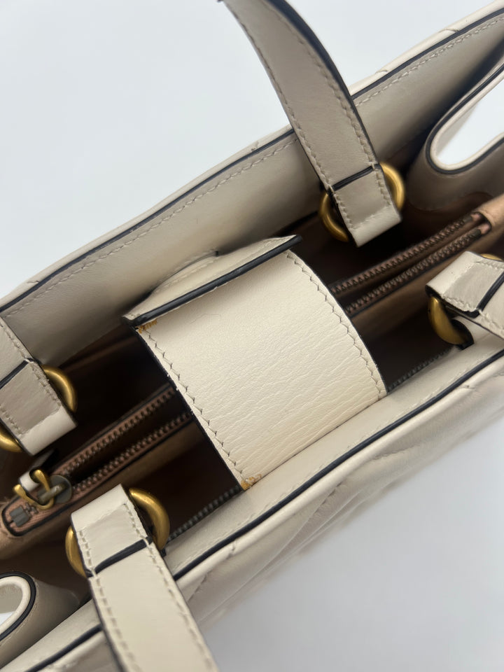 Gucci Small  GG Marmont Matelasse White Calfskin Satchel