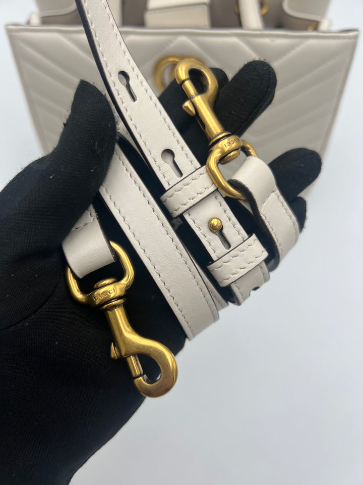 Gucci Small  GG Marmont Matelasse White Calfskin Satchel