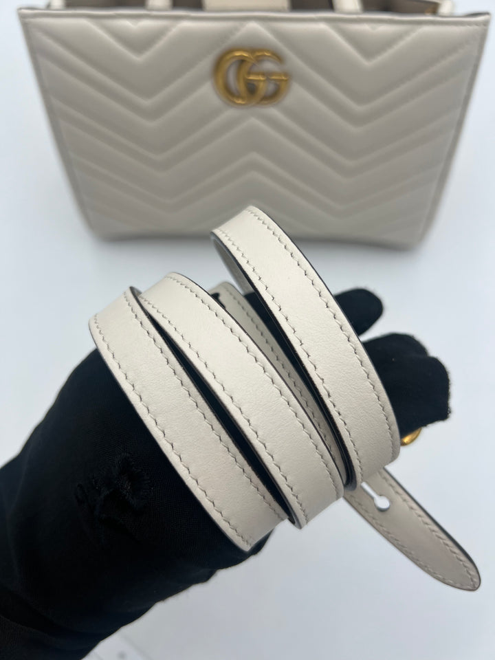 Gucci Small  GG Marmont Matelasse White Calfskin Satchel