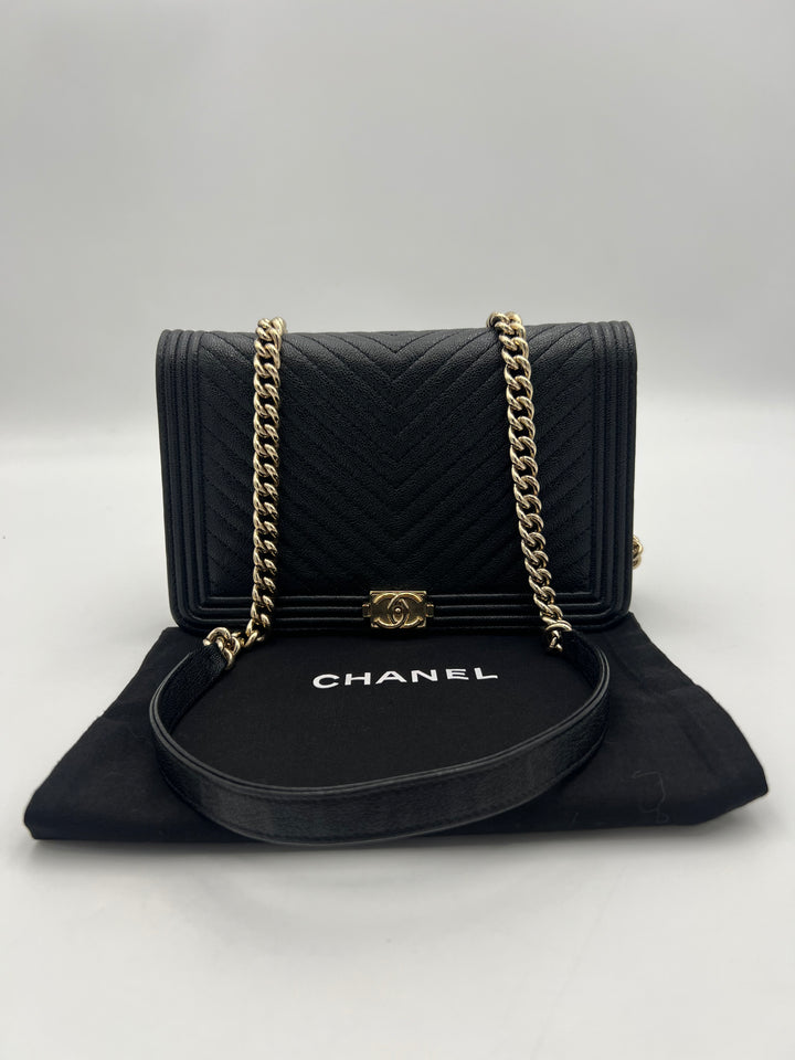 Chanel Boy Black Caviar Leather Wallet on Chain