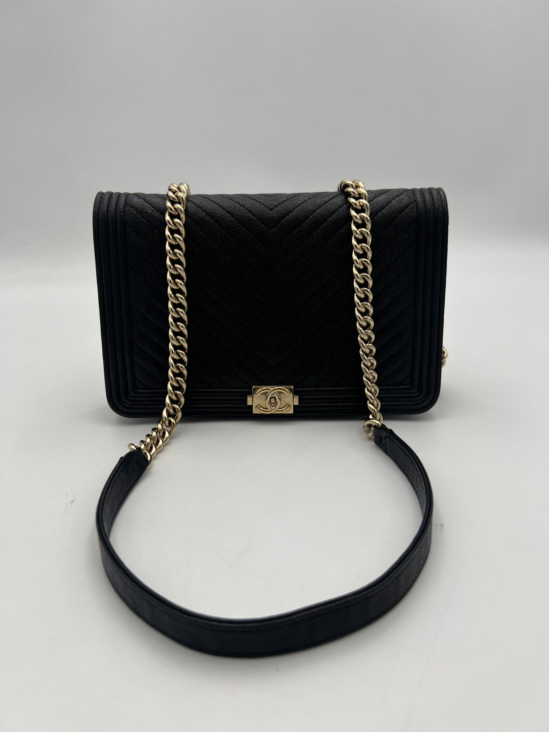 Chanel Boy Black Caviar Leather Wallet on Chain