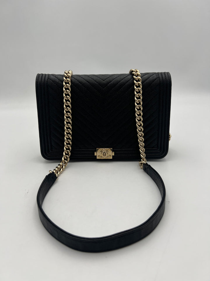 Chanel Boy Black Caviar Leather Wallet on Chain