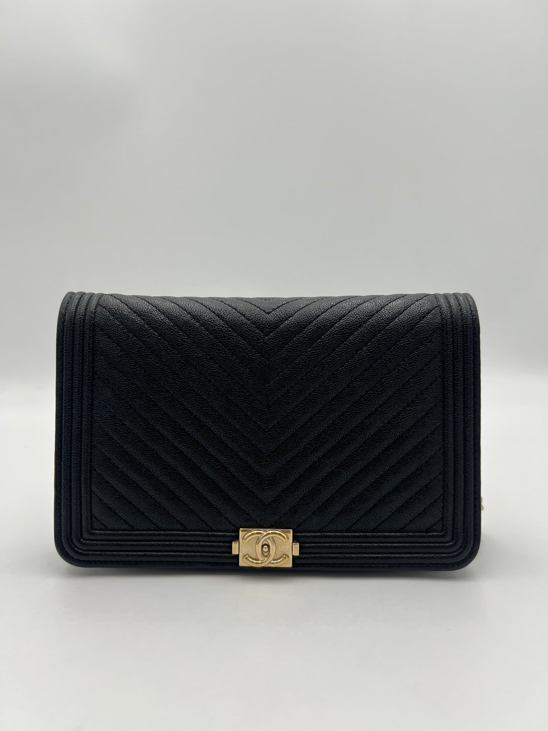 Chanel Boy Black Caviar Leather Wallet on Chain