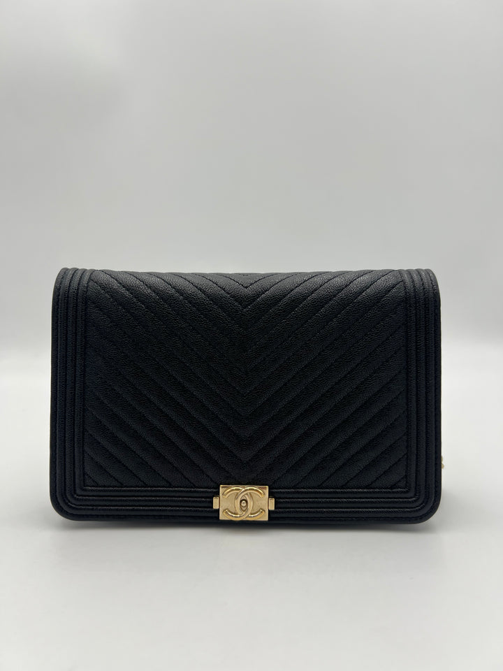 Chanel Boy Black Caviar Leather Wallet on Chain