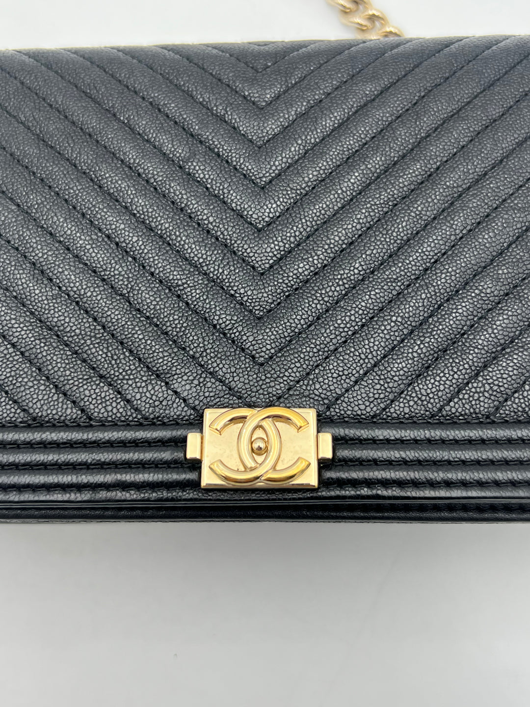 Chanel Boy Black Caviar Leather Wallet on Chain