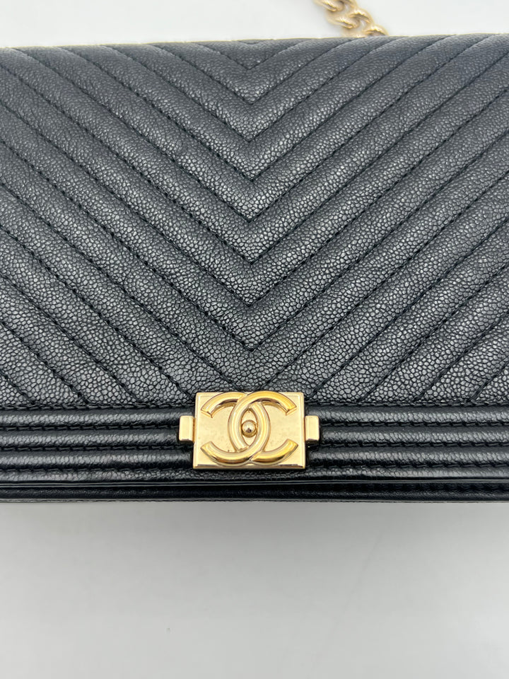 Chanel Boy Black Caviar Leather Wallet on Chain