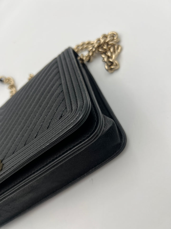 Chanel Boy Black Caviar Leather Wallet on Chain