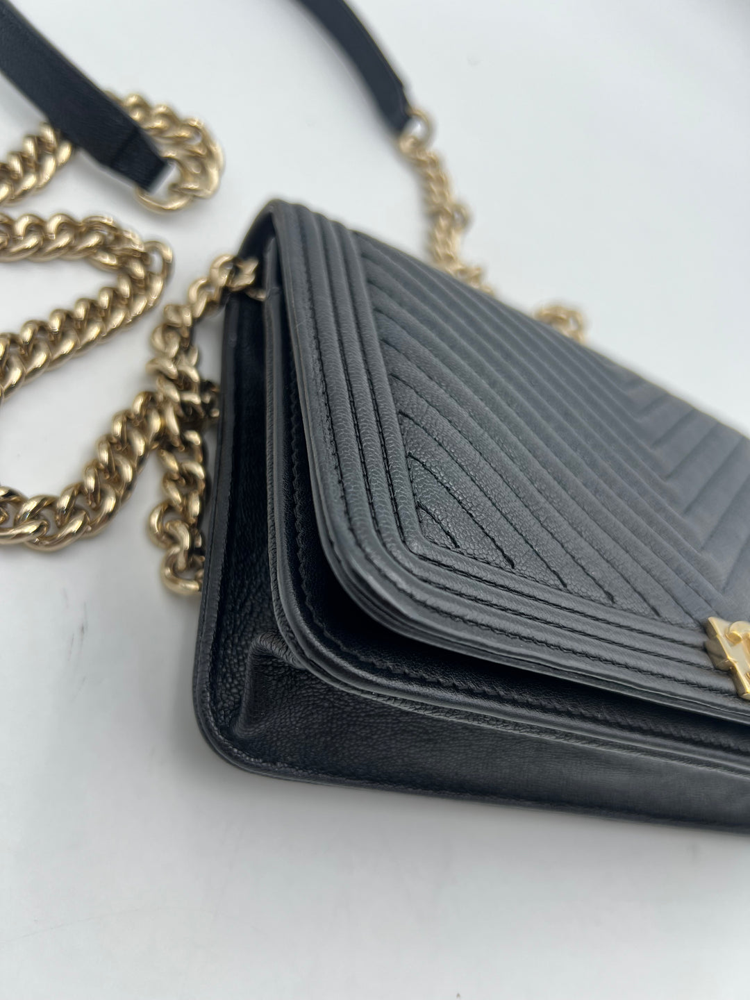 Chanel Boy Black Caviar Leather Wallet on Chain