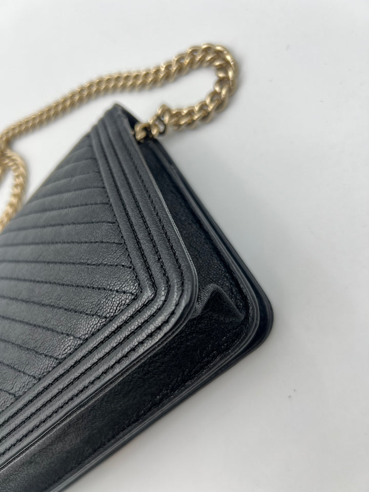 Chanel Boy Black Caviar Leather Wallet on Chain