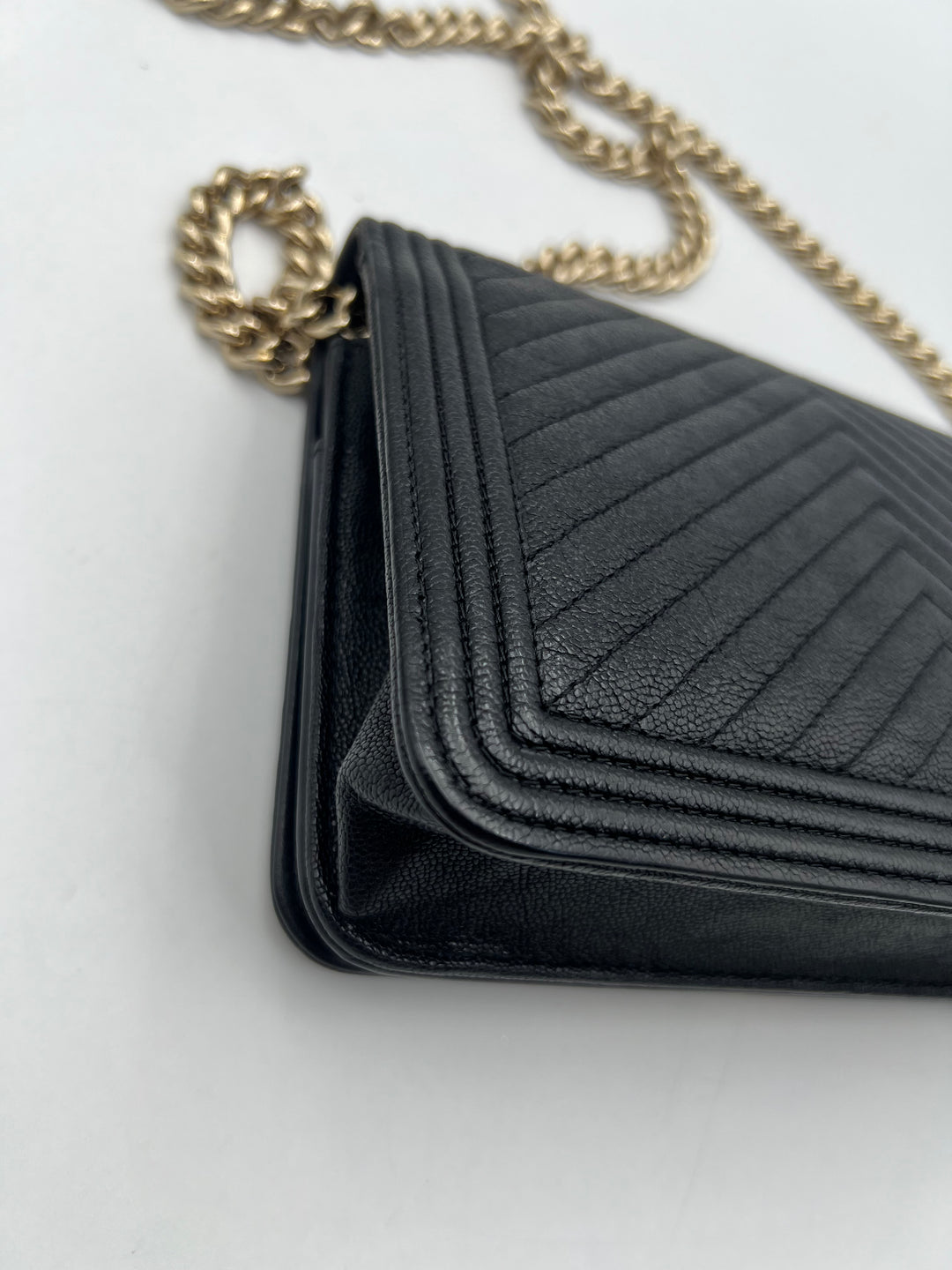 Chanel Boy Black Caviar Leather Wallet on Chain