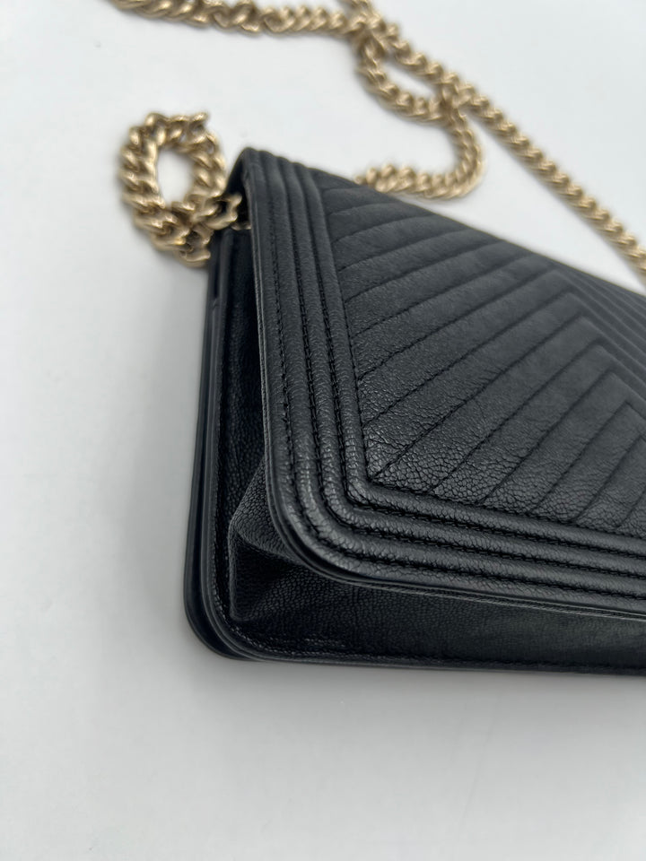 Chanel Boy Black Caviar Leather Wallet on Chain