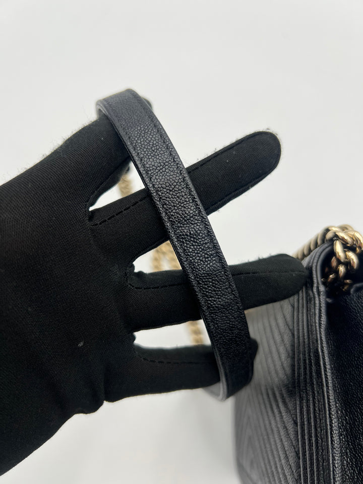 Chanel Boy Black Caviar Leather Wallet on Chain
