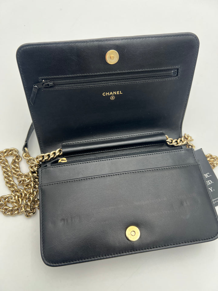 Chanel Boy Black Caviar Leather Wallet on Chain