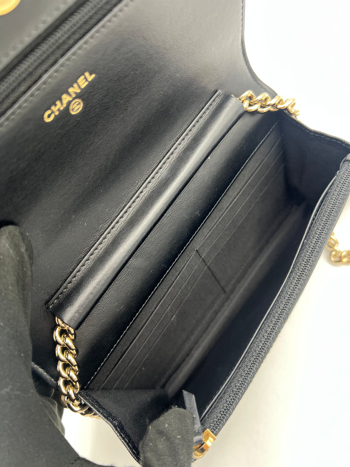 Chanel Boy Black Caviar Leather Wallet on Chain