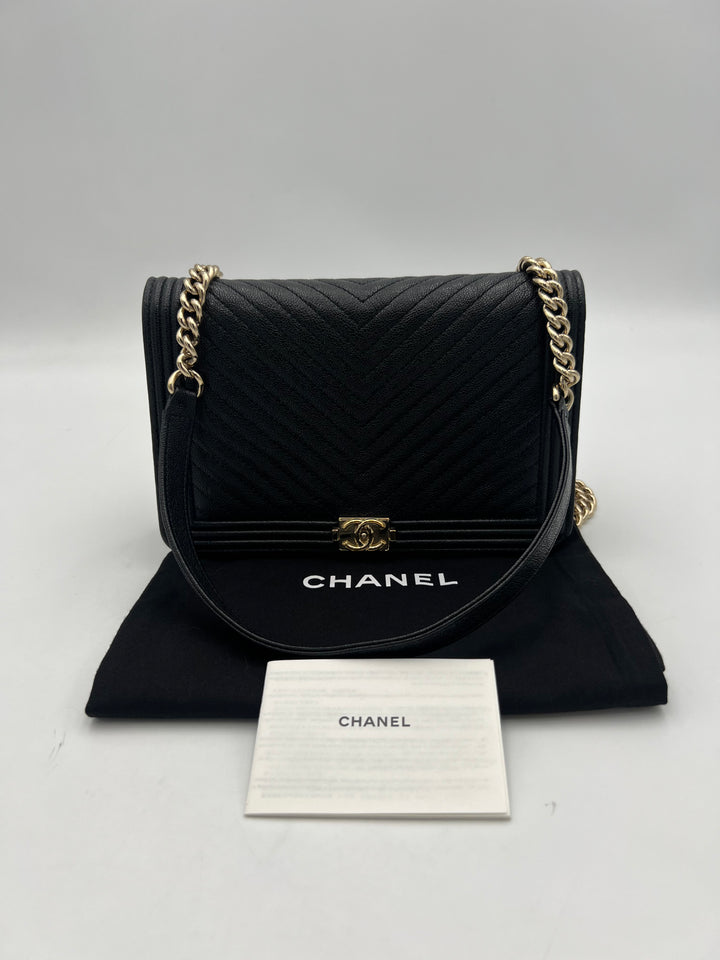 Chanel Boy Black Caviar Leather Wallet on Chain