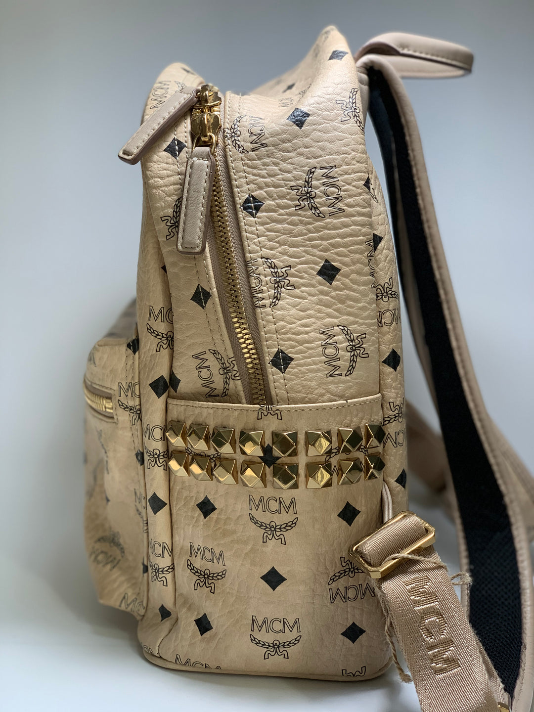 MCM Beige Visetos Small Backpack