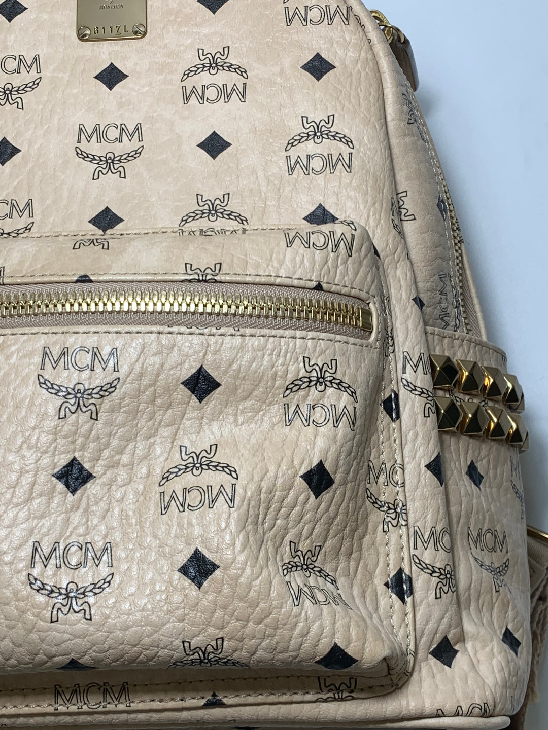 MCM Beige Visetos Small Backpack